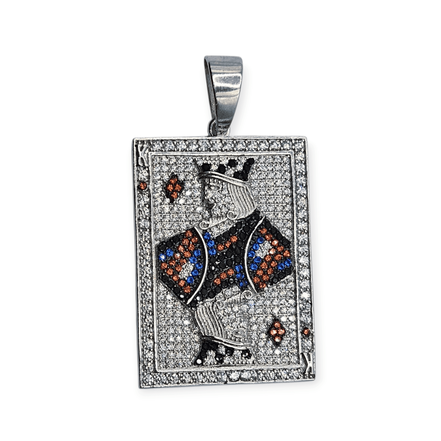 King of Diamonds Playing Card Charm Necklace Silver 925 Rhodium Plated