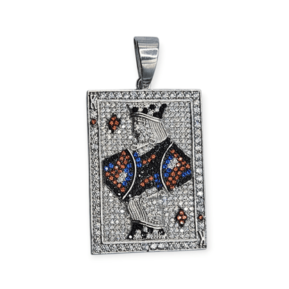 King of Diamonds Playing Card Charm Necklace Silver 925 Rhodium Plated