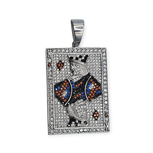 King of Diamonds Playing Card Charm Necklace Silver 925 Rhodium Plated