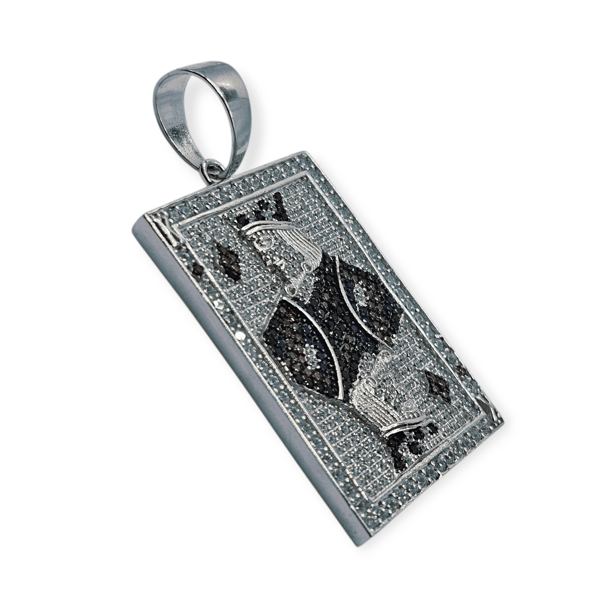 King of Diamonds Playing Card Charm Necklace Silver 925 Rhodium Plated