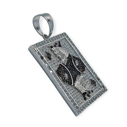 King of Diamonds Playing Card Charm Necklace Silver 925 Rhodium Plated