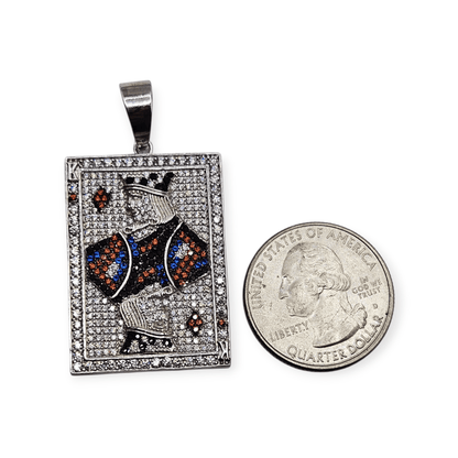 King of Diamonds Playing Card Charm Necklace Silver 925 Rhodium Plated