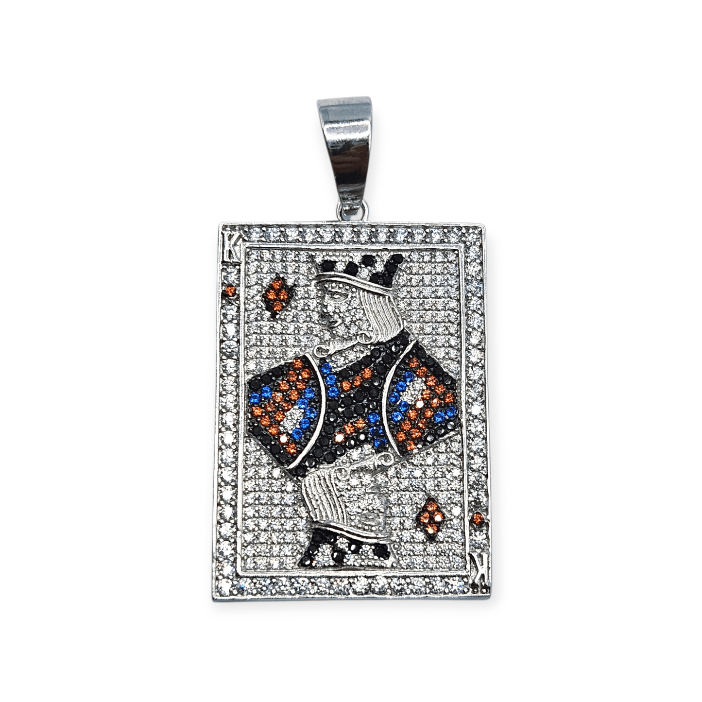 King of Diamonds Playing Card Charm Necklace Silver 925 Rhodium Plated