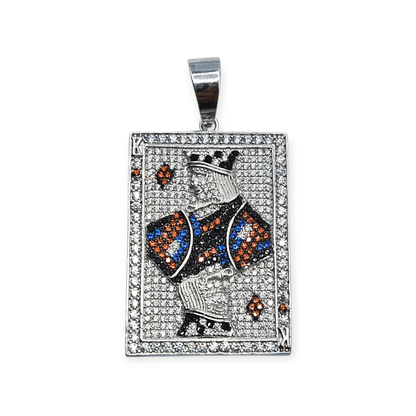 King of Diamonds Playing Card Charm Necklace Silver 925 Rhodium Plated