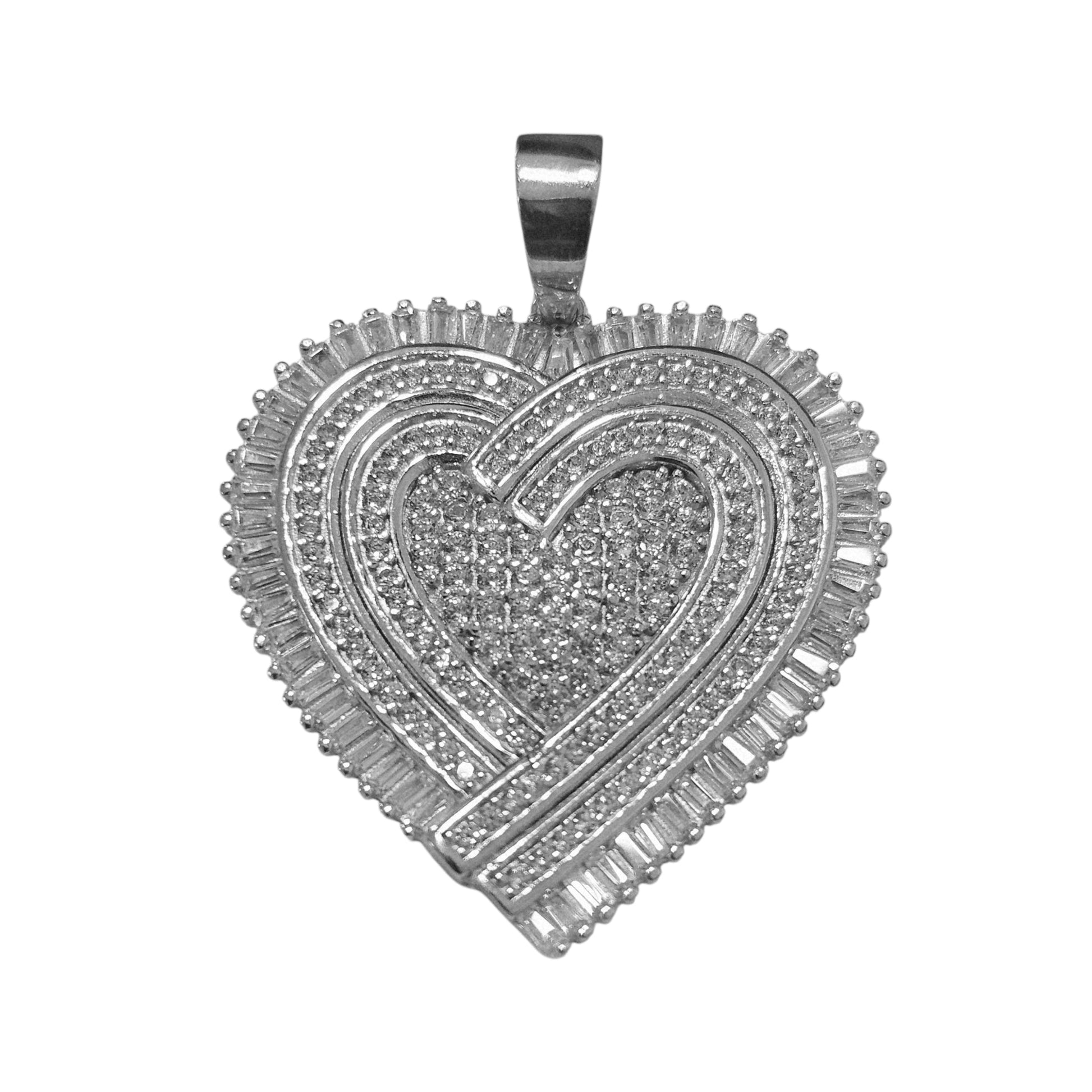 Large Heart Sterling Silver Pendant Fancy Design for Women