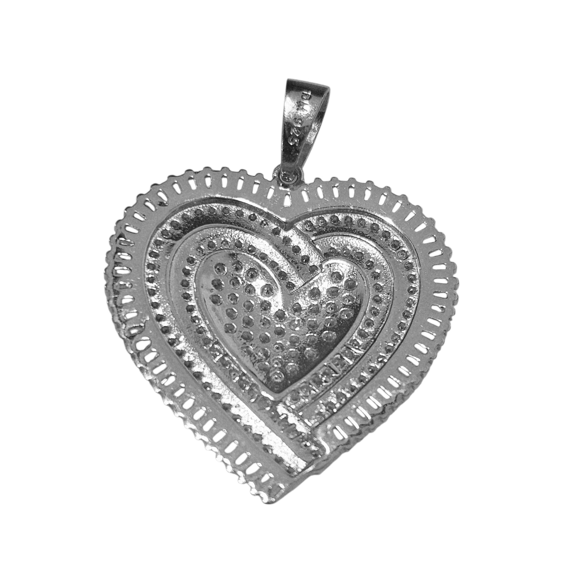 Large Heart Sterling Silver Pendant Fancy Design for Women