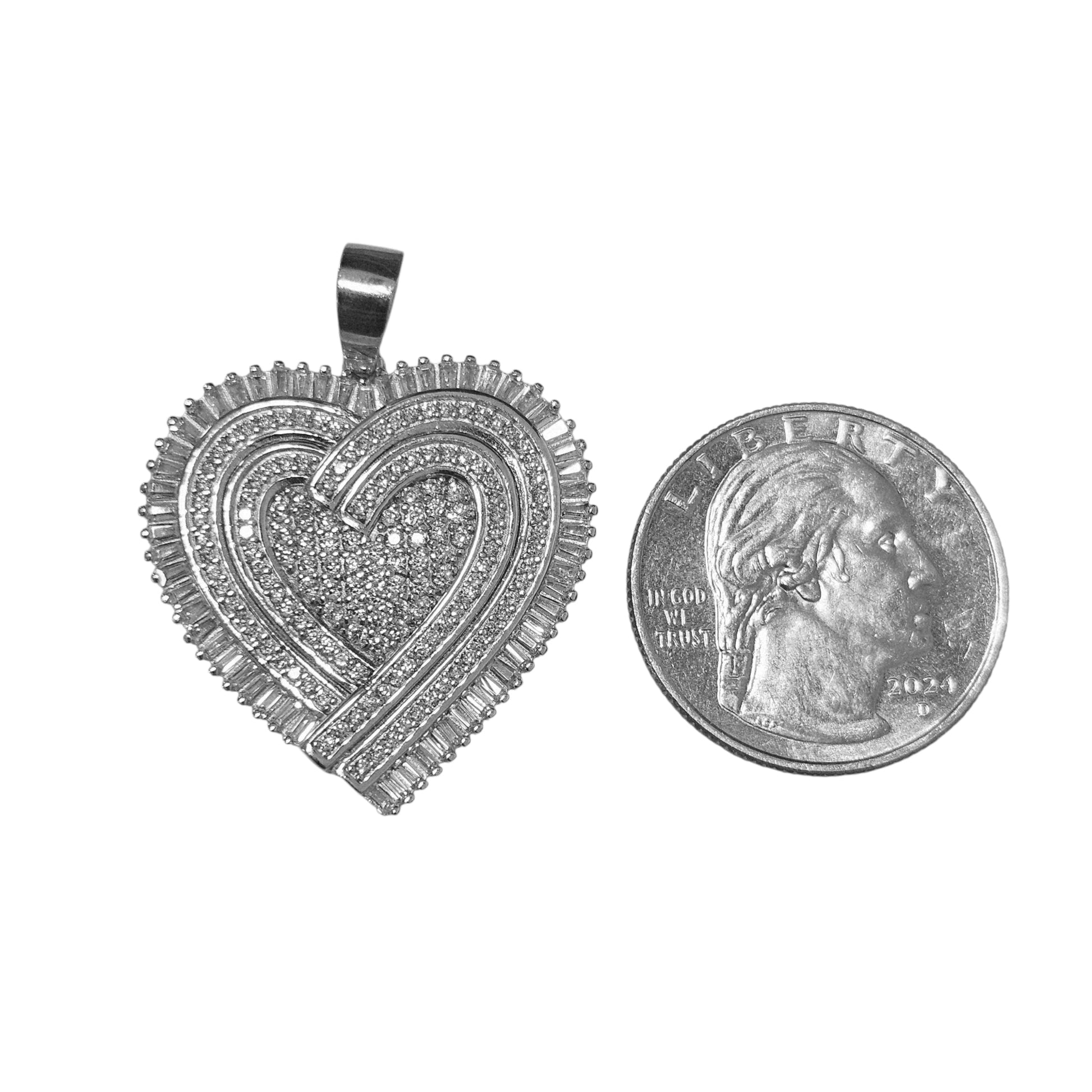 Large Heart Sterling Silver Pendant Fancy Design for Women