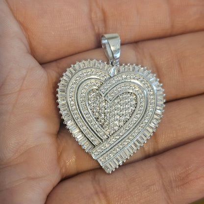 Large Heart Sterling Silver Pendant Fancy Design for Women