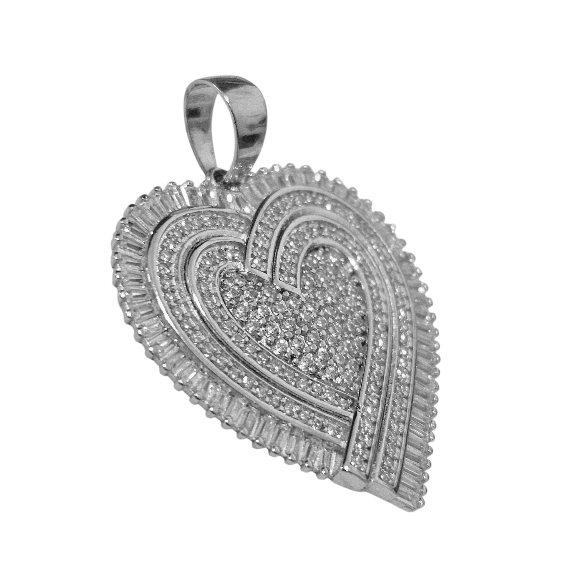 Large Heart Sterling Silver Pendant Fancy Design for Women
