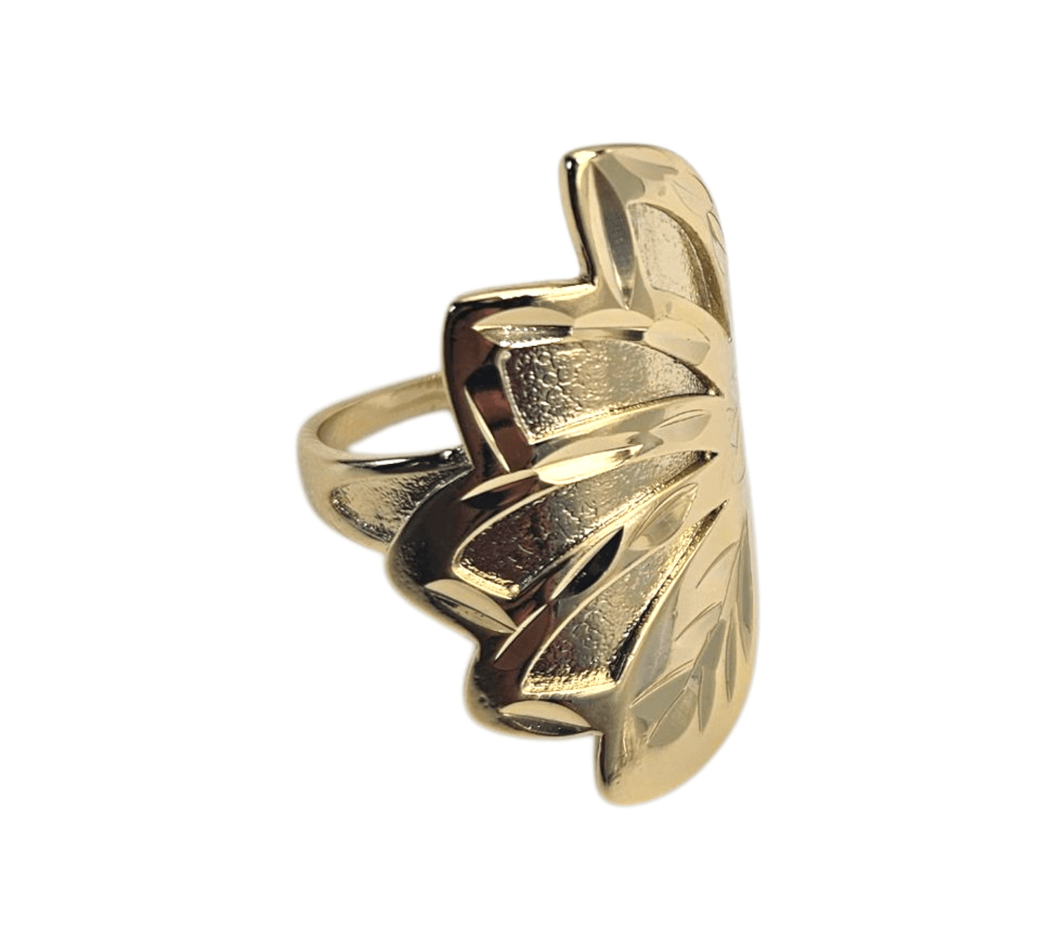 Large Leaf Design 14k Gold Plated Ring for Women