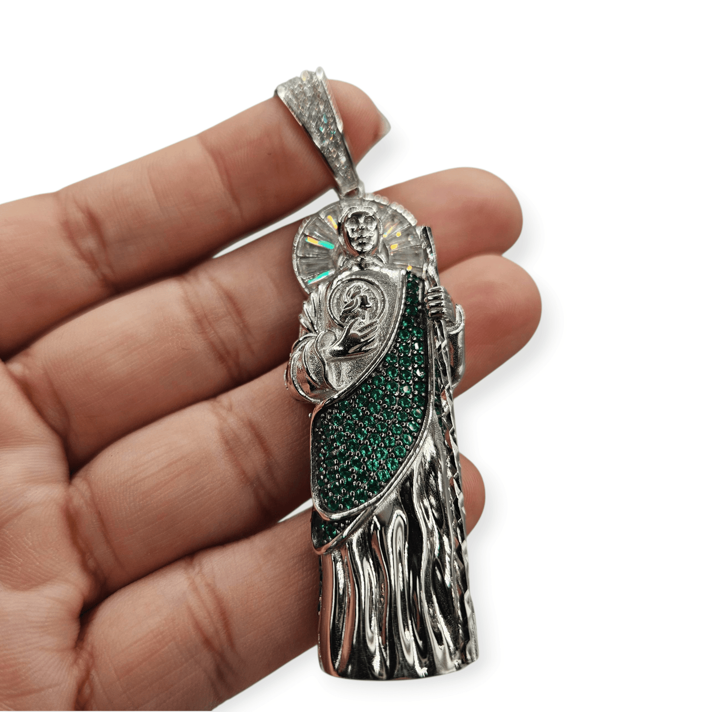 Large San Judas Silver 925 3D Pendant 3in