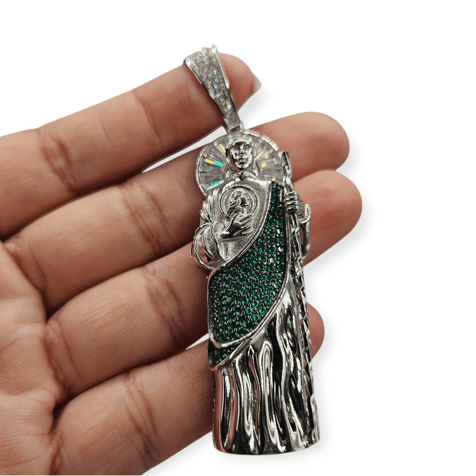 Large San Judas Silver 925 3D Pendant 3in