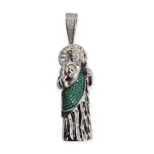Large San Judas Silver 925 3D Pendant 3in