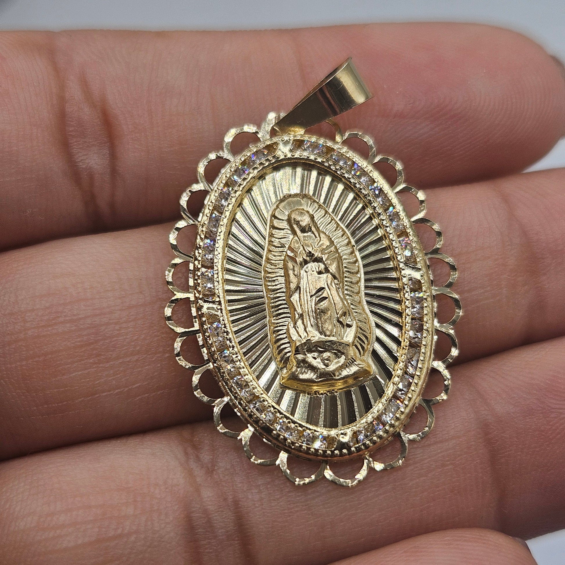 Large Virgin Mary 14K Gold Pendant Nuestra Señora de Guadalupe