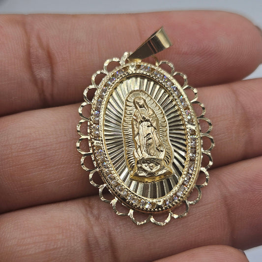 Large Virgin Mary 14K Gold Pendant Nuestra Señora de Guadalupe