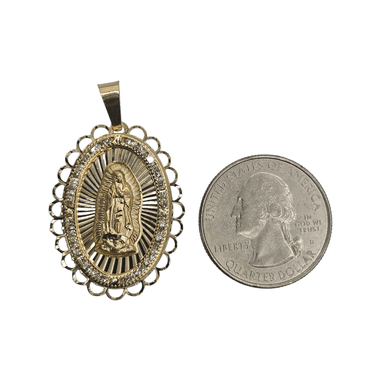 Large Virgin Mary 14K Gold Pendant Nuestra Señora de Guadalupe