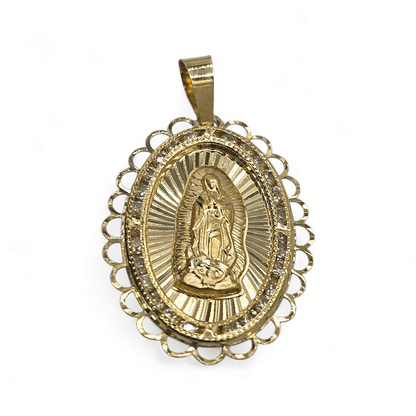 Large Virgin Mary 14K Gold Pendant Nuestra Señora de Guadalupe