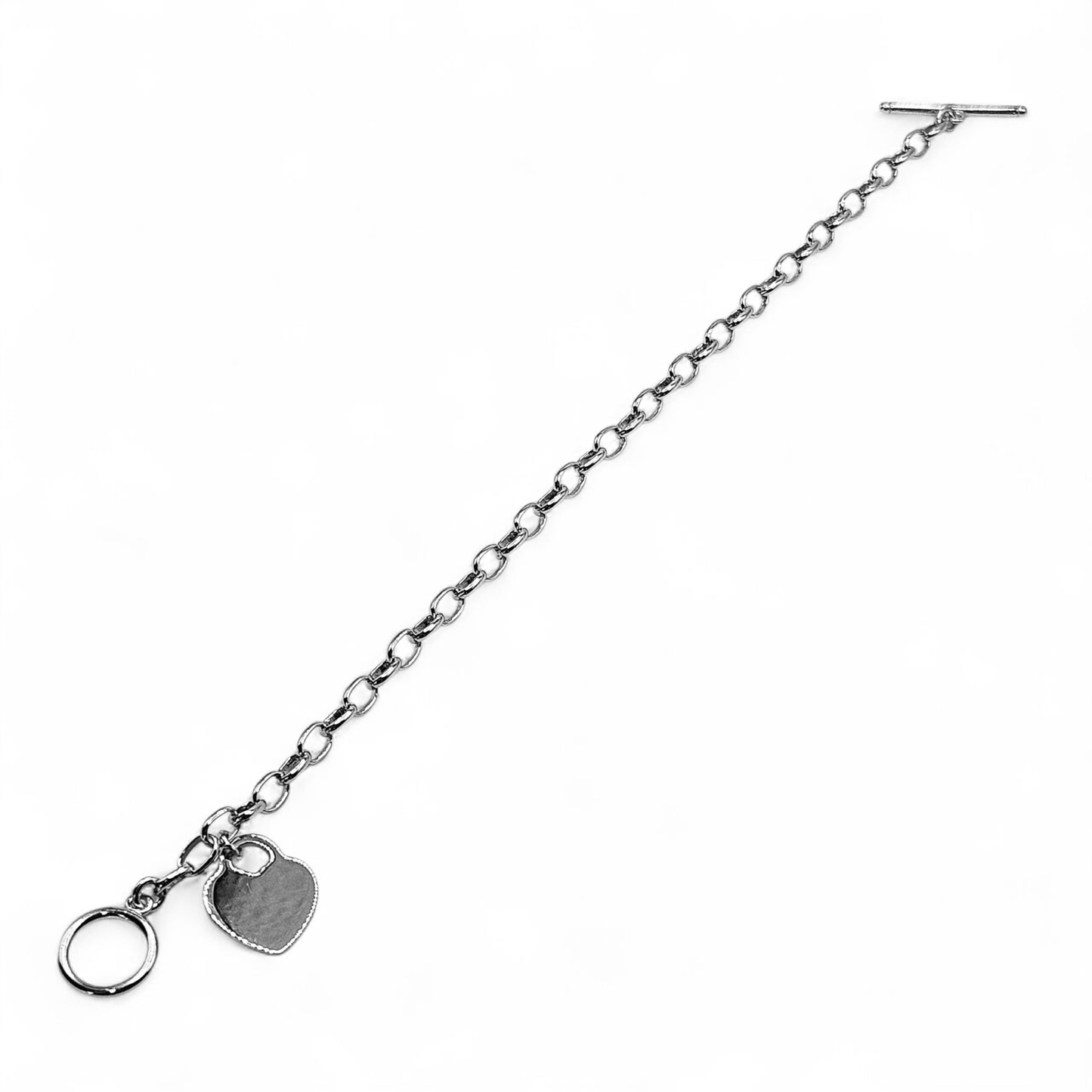 Link Charm Personalized Silver Bracelet with Heart Charm