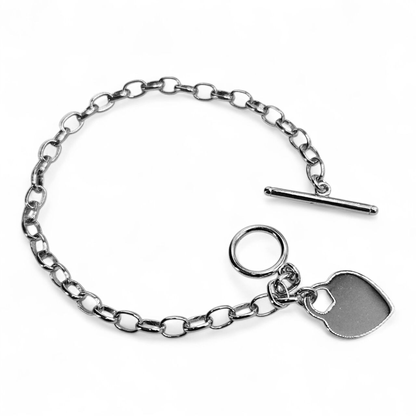 Link Charm Personalized Silver Bracelet with Heart Charm