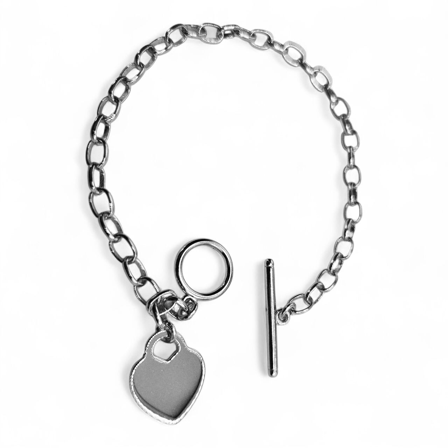 Link Charm Personalized Silver Bracelet with Heart Charm