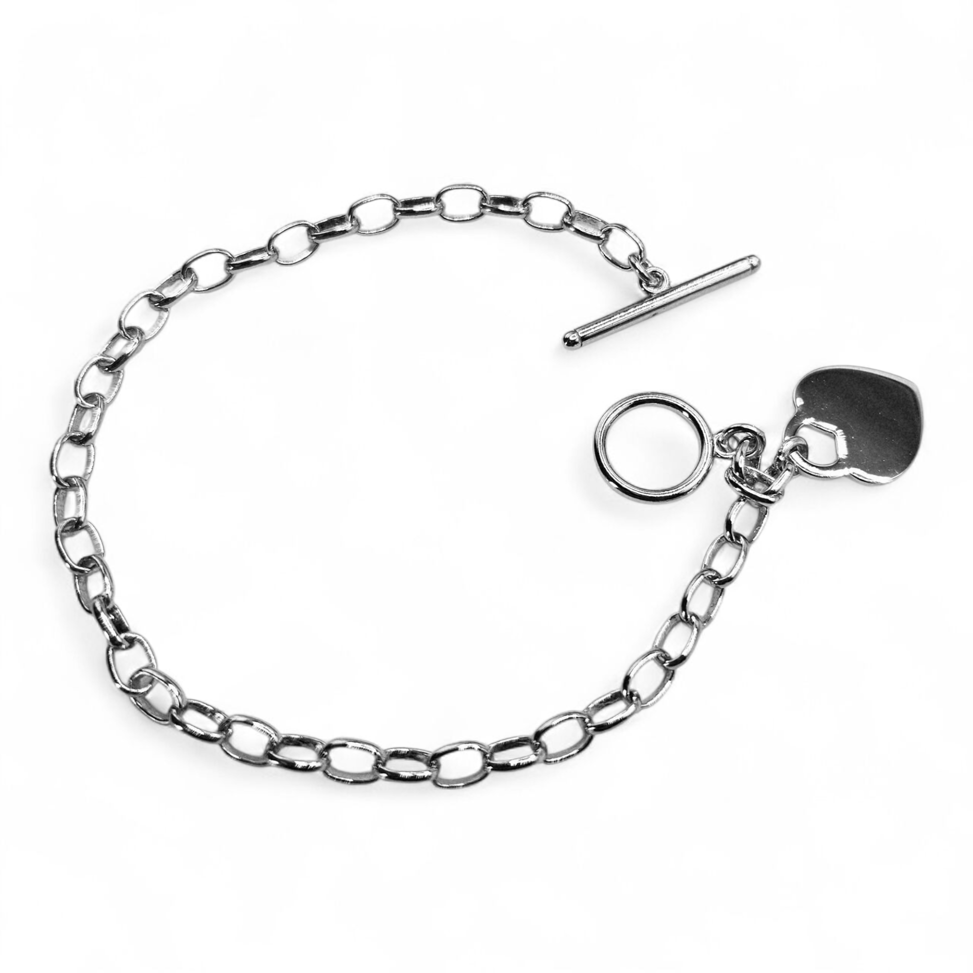 Link Charm Personalized Silver Bracelet with Heart Charm