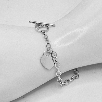 Link Charm Personalized Silver Bracelet with Heart Charm