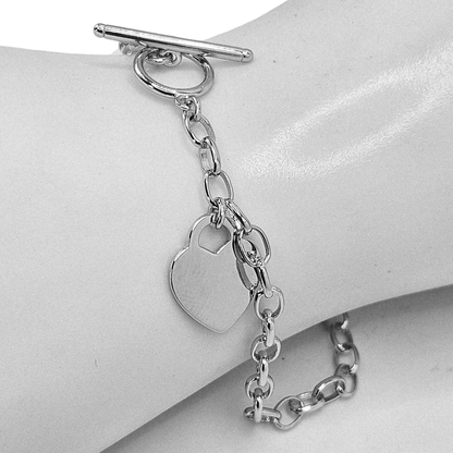 Link Charm Personalized Silver Bracelet with Heart Charm