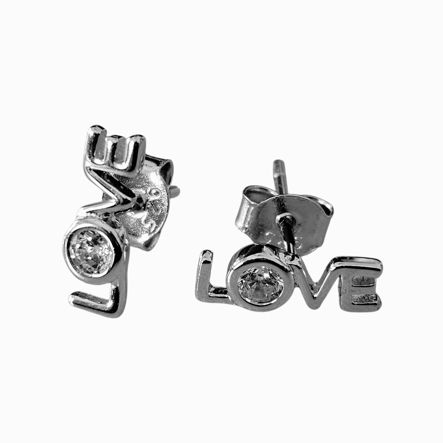 LOVE Silver 925 Stud Earrings with White Cubic Zirconia