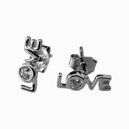 LOVE Silver 925 Stud Earrings with White Cubic Zirconia