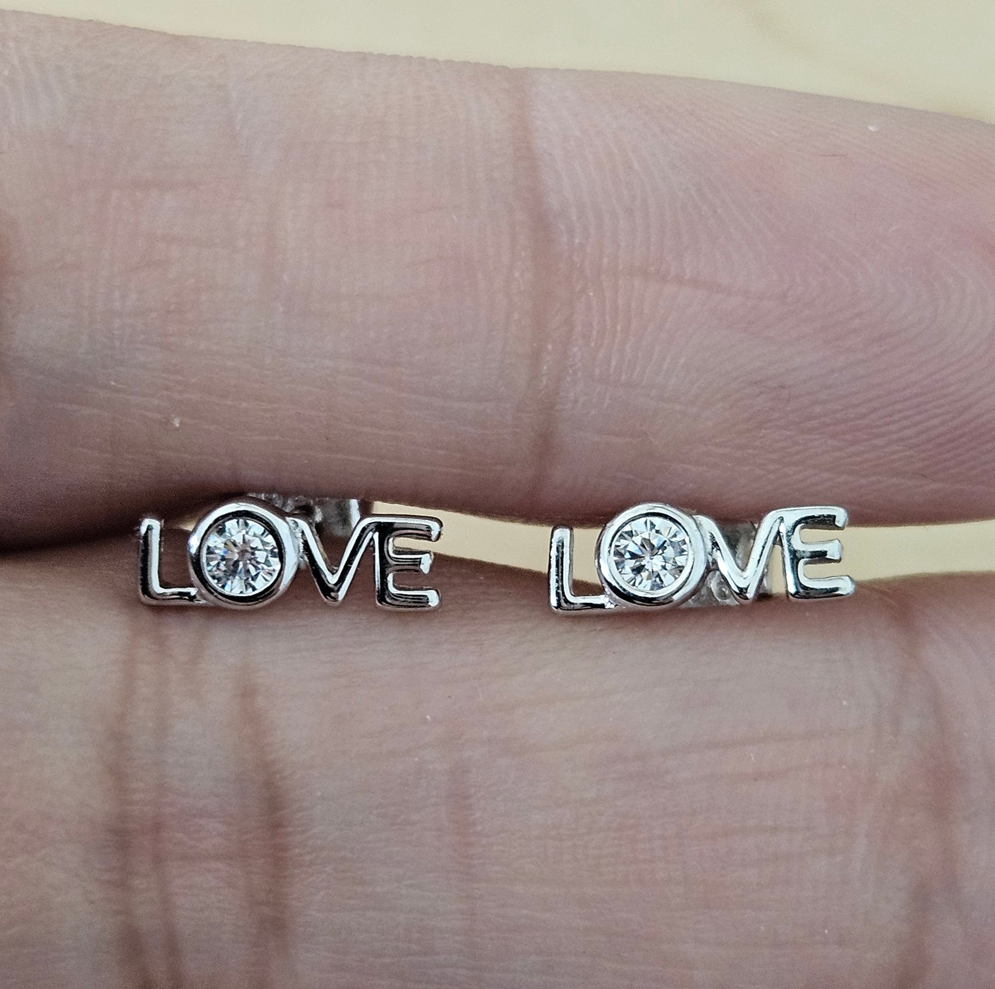 LOVE Silver 925 Stud Earrings with White Cubic Zirconia