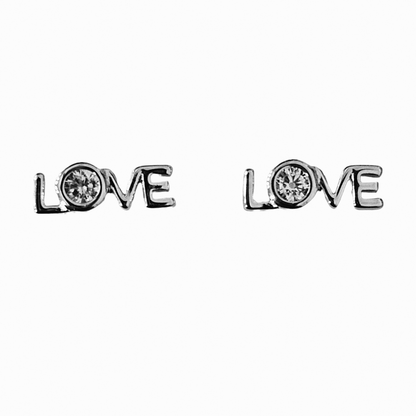 LOVE Silver 925 Stud Earrings with White Cubic Zirconia