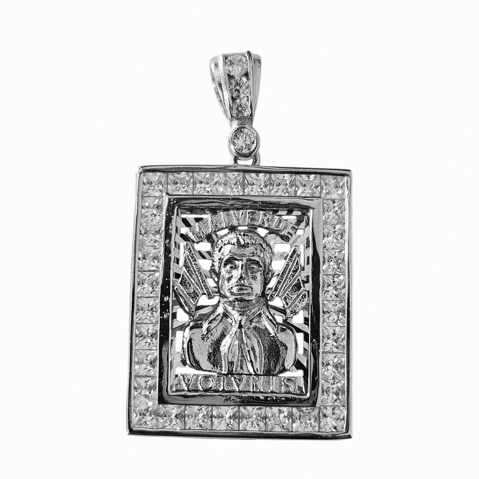 Malverde Square Pendant Silver 925 with White Cubic Zirconia Stones
