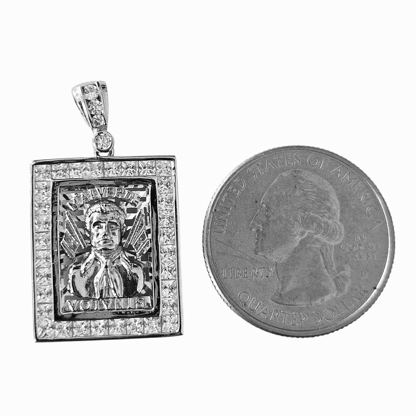 Malverde Square Pendant Silver 925 with White Cubic Zirconia Stones