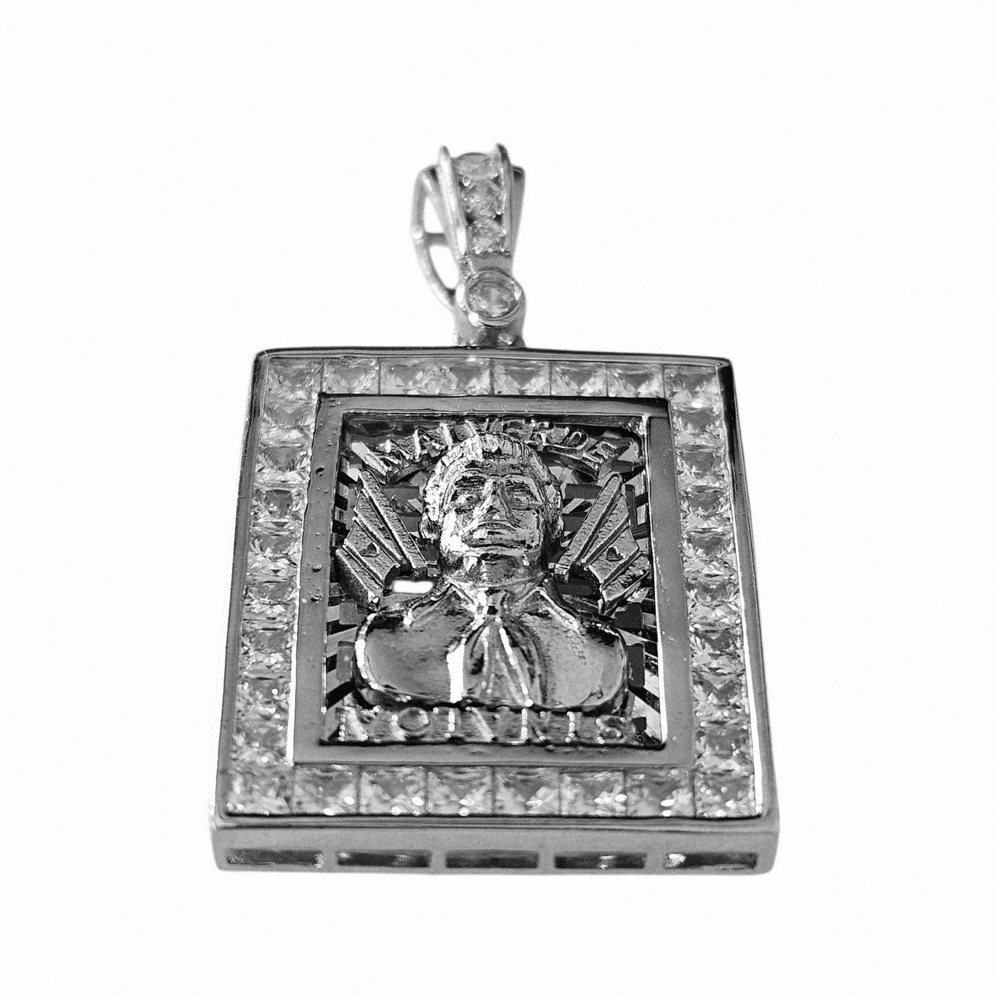 Malverde Square Pendant Silver 925 with White Cubic Zirconia Stones