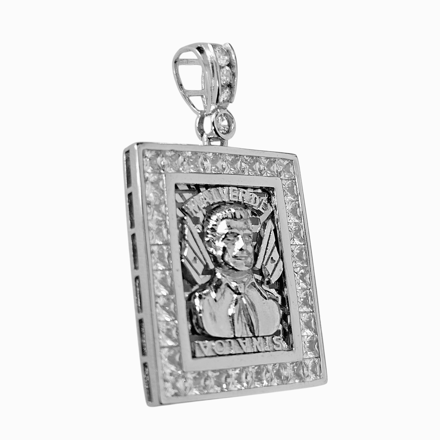 Malverde Square Pendant Silver 925 with White Cubic Zirconia Stones
