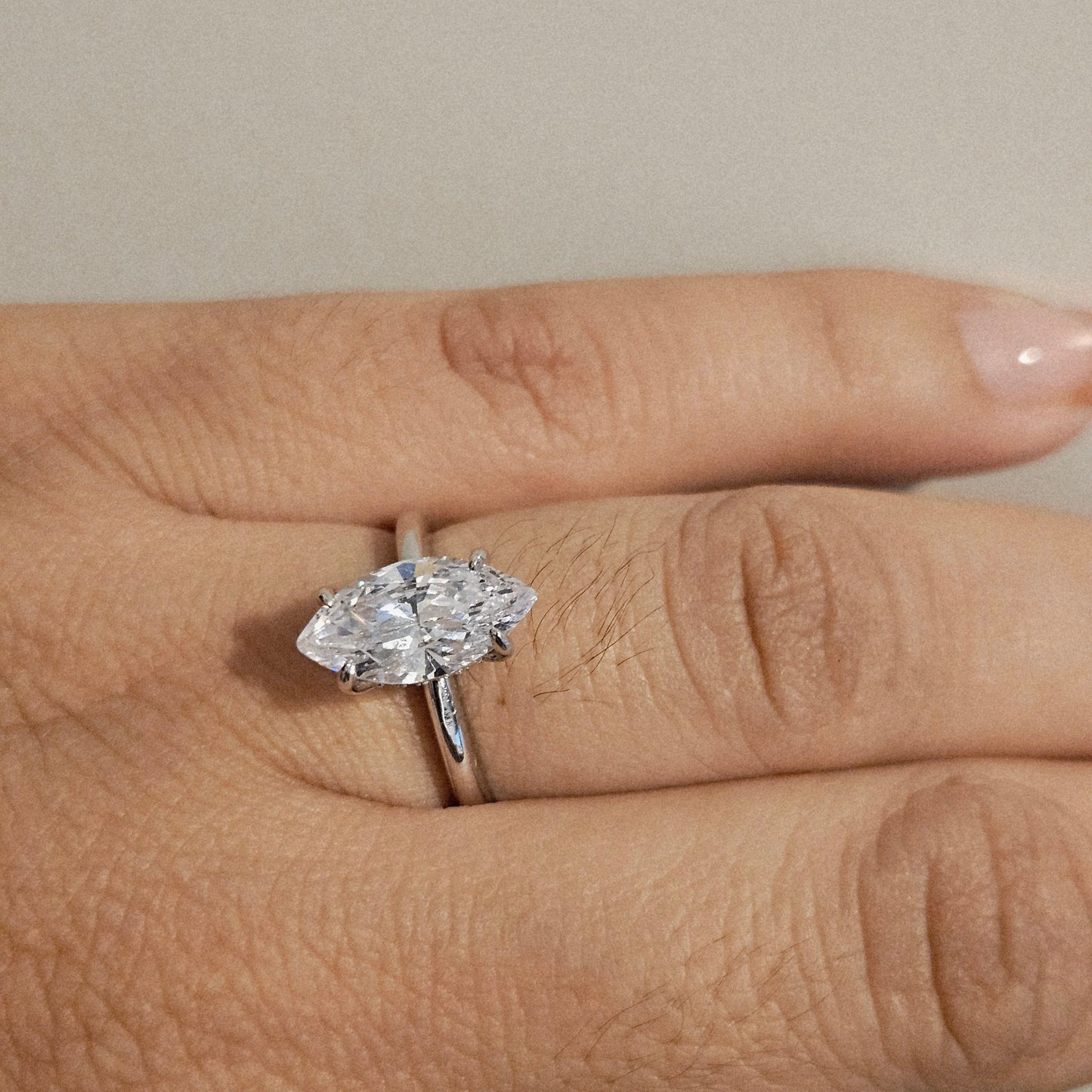 Marquise Cut Solitaire Silver Engagement Ring with Accent White Cubic Zirconia Stones - 2 Size