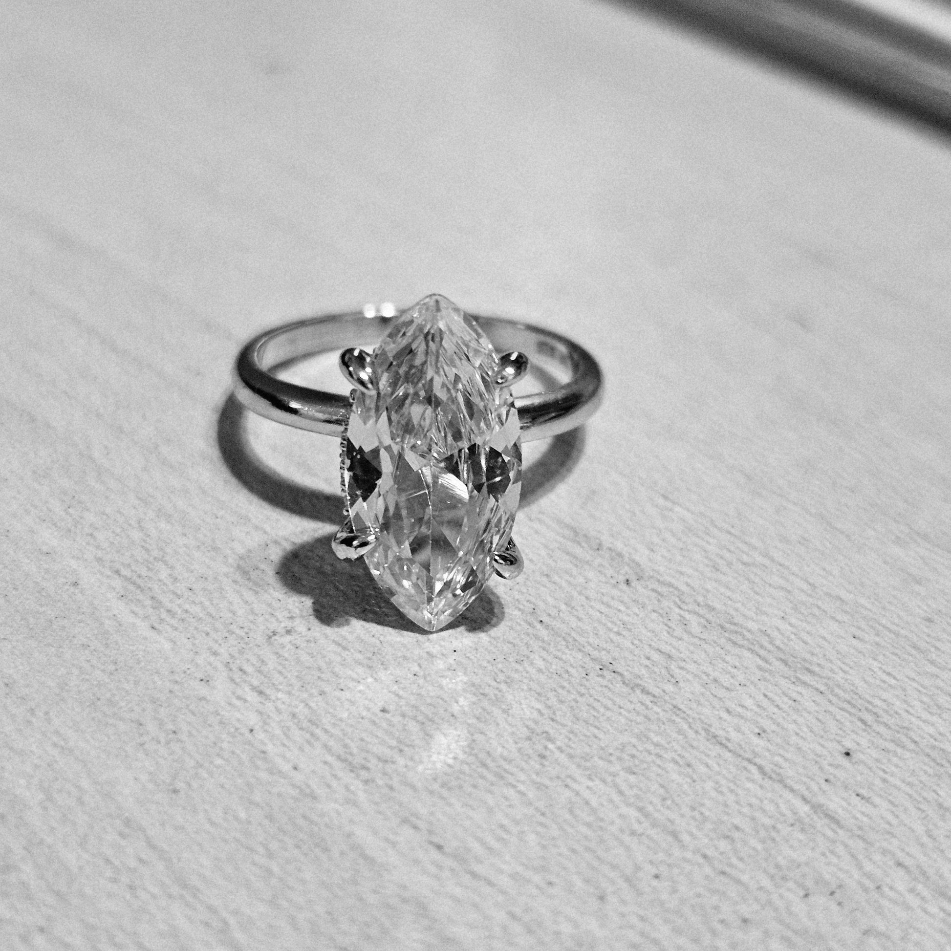 Marquise Cut Solitaire Silver Engagement Ring with Accent White Cubic Zirconia Stones - 2 Size