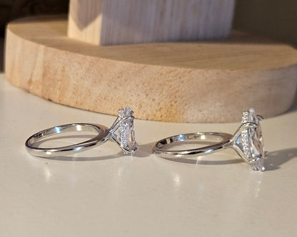 Marquise Cut Solitaire Silver Engagement Ring with Accent White Cubic Zirconia Stones - 2 Size