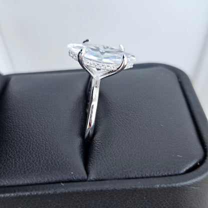 Marquise Cut Solitaire Silver Engagement Ring with Accent White Cubic Zirconia Stones - 2 Size