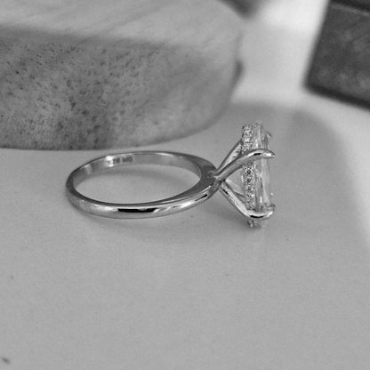 Marquise Cut Solitaire Silver Engagement Ring with Accent White Cubic Zirconia Stones - 2 Size
