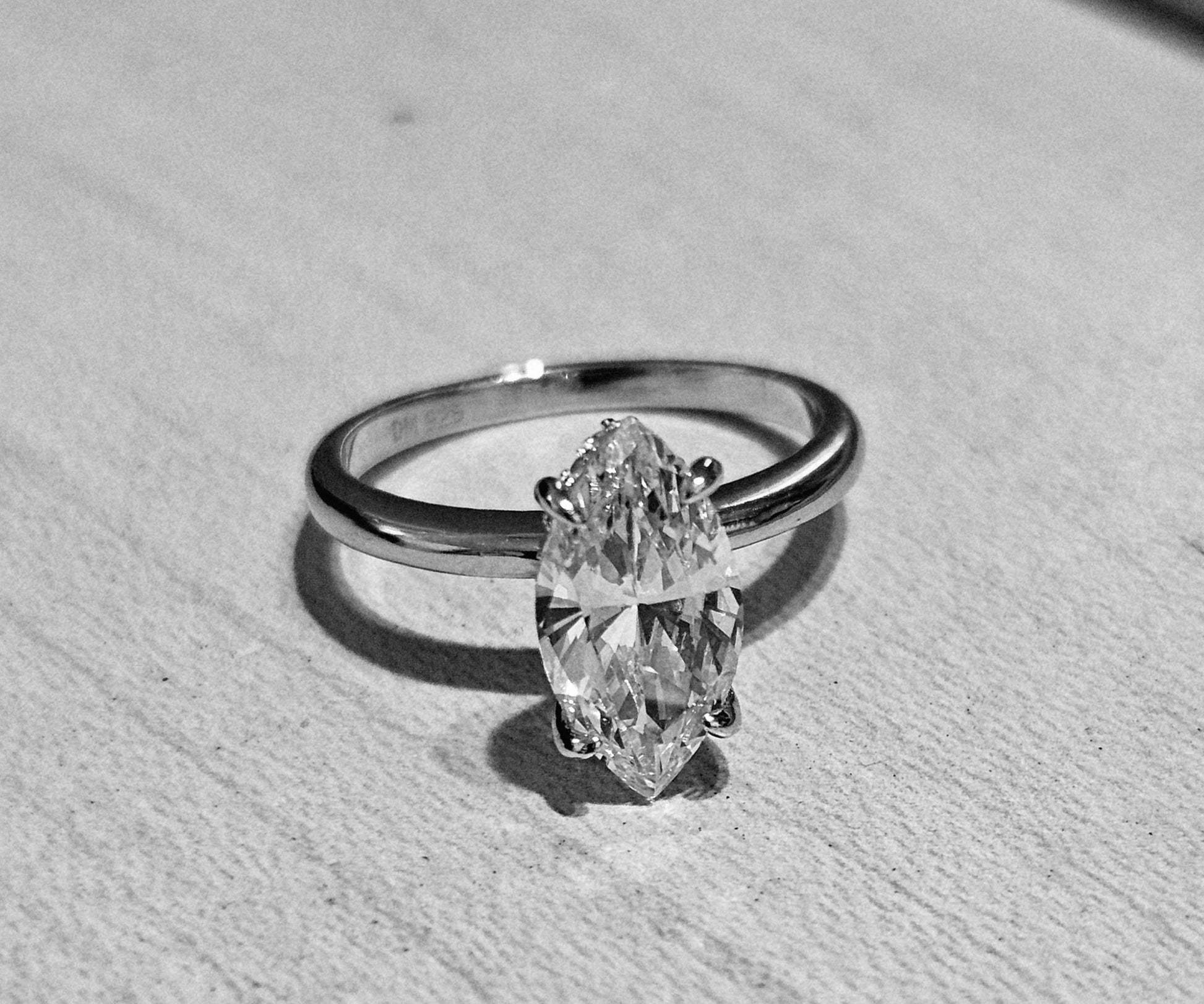 Marquise Cut Solitaire Silver Engagement Ring with Accent White Cubic Zirconia Stones - 2 Size