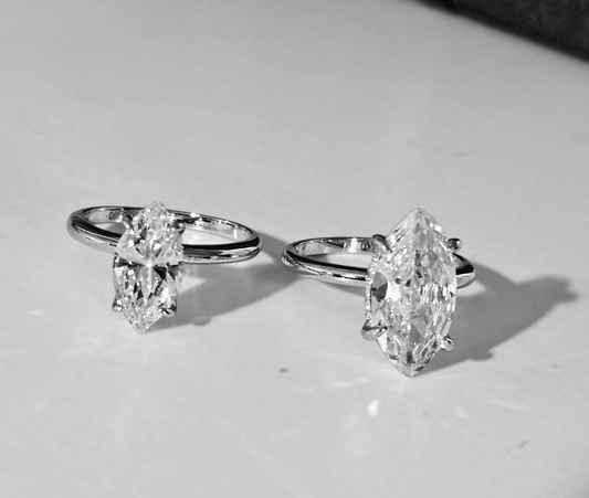 Marquise Cut Solitaire Silver Engagement Ring with Accent White Cubic Zirconia Stones - 2 Size