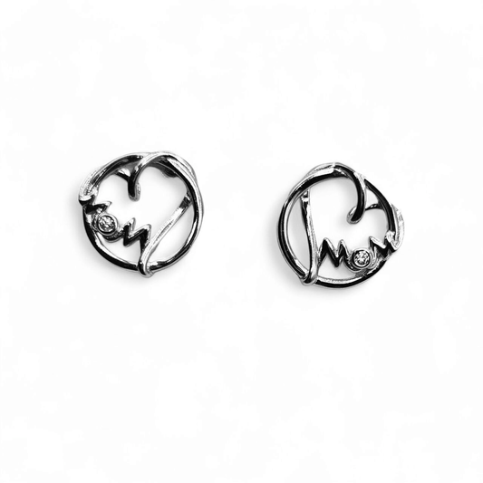 MOM Heart Shape Silver 925 Stud Earrings