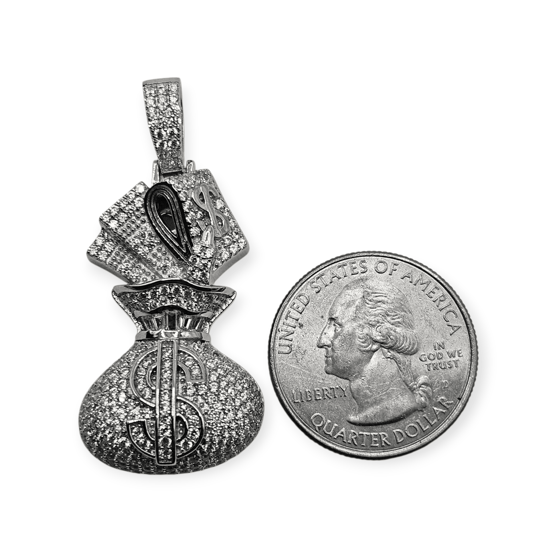 Money Bag Silver Pendant 3D Design 925 Silver