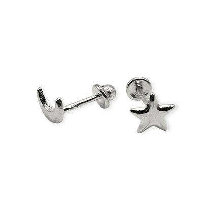 Moon and a Star Stud Earrings for Girls 925 Silver