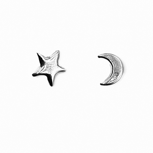 Moon and a Star Stud Earrings for Girls 925 Silver