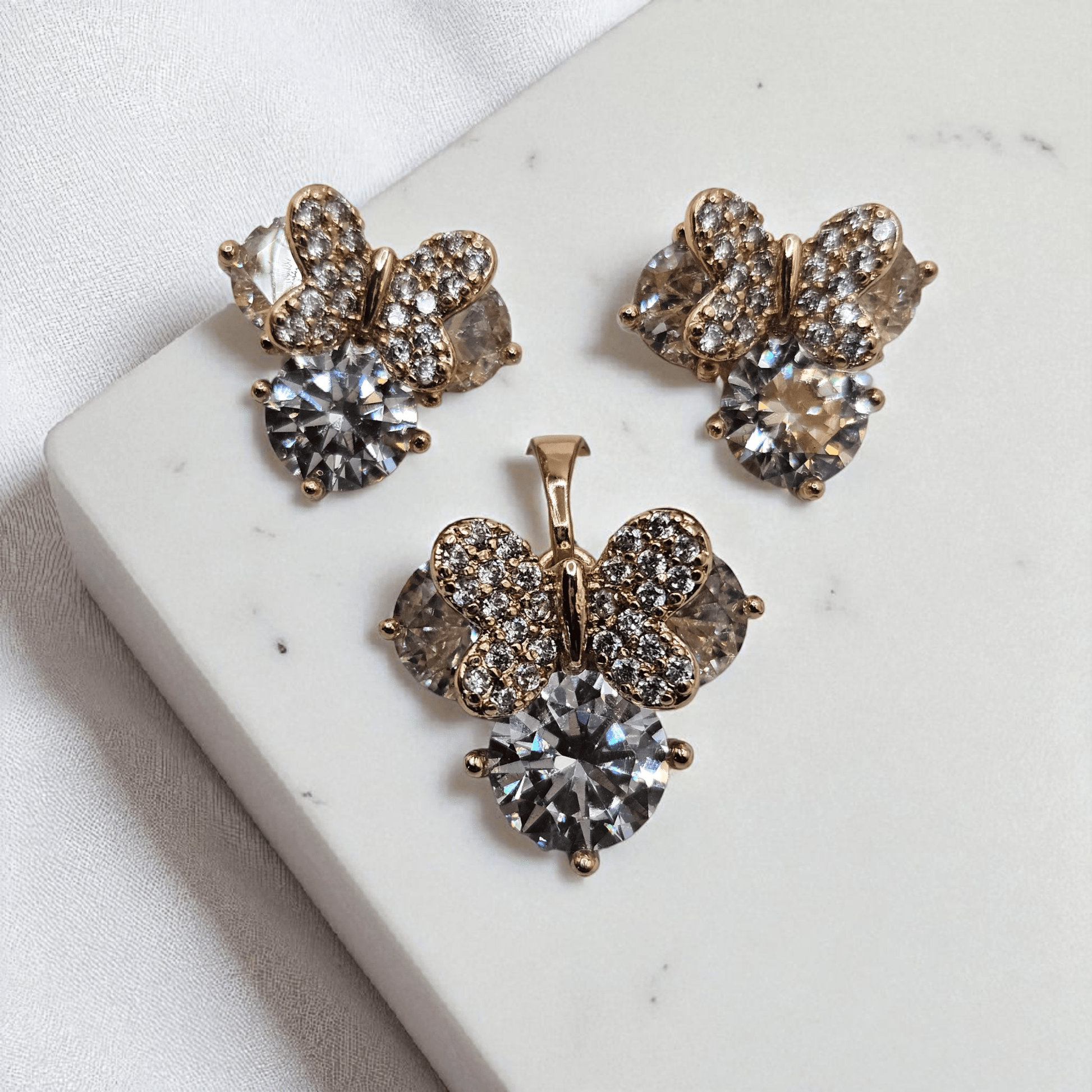 Mouse Ears Earrings and Pendant 18K Gold Plated Set