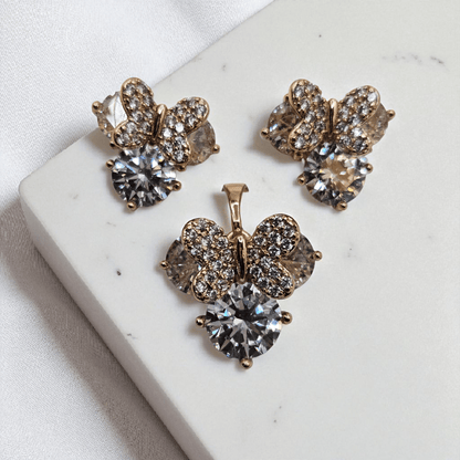 Mouse Ears Earrings and Pendant 18K Gold Plated Set