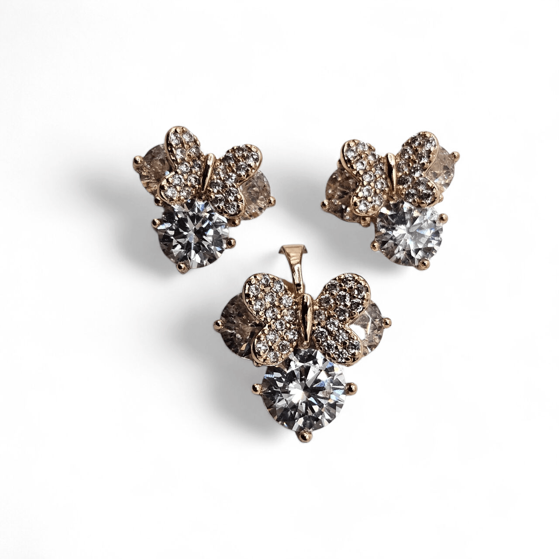 Mouse Ears Earrings and Pendant 18K Gold Plated Set