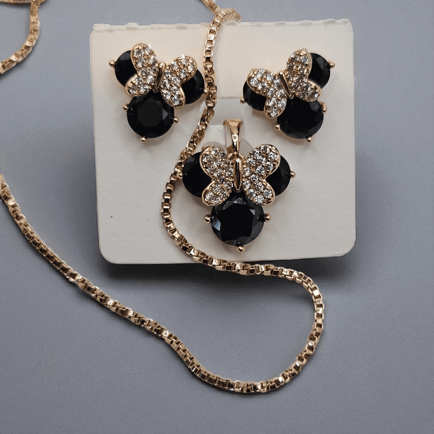 Mouse Ears Earrings and Pendant 18K Gold Plated Set